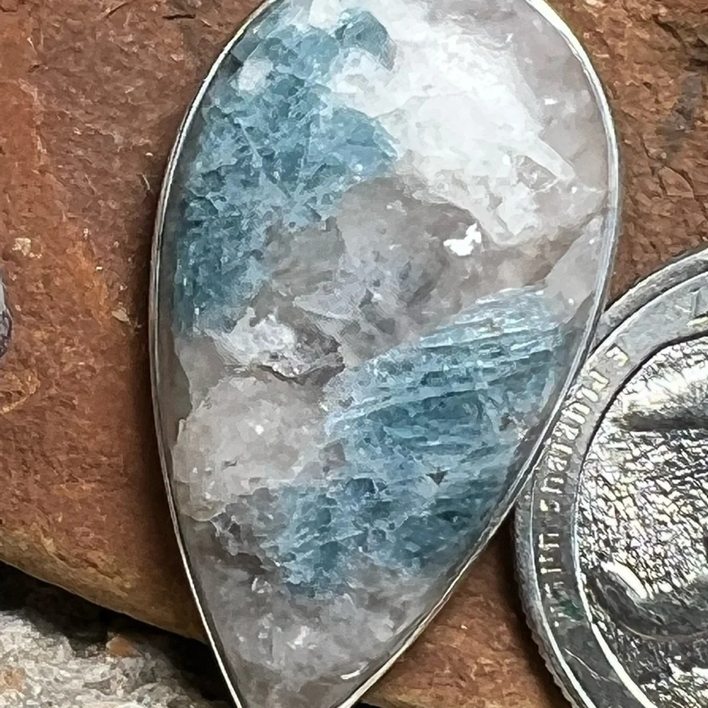 Indicolite tourmaline in smokey quartz & moonstone 925 pendant - Picture 5 of 5